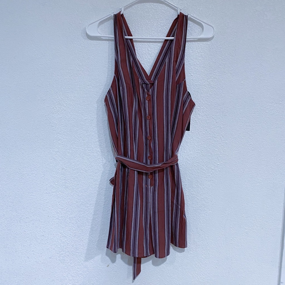 Brown rust stripe v-neck tank romper